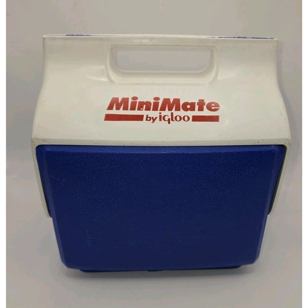 Vintage 90s Igloo MiniMate Cooler Blue White Small Lunch Box Retro USA